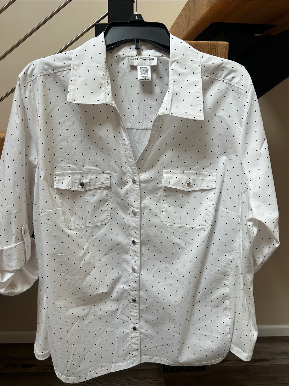 C.D. Daniels White Button-Down Shirt with Black Polka Dots
